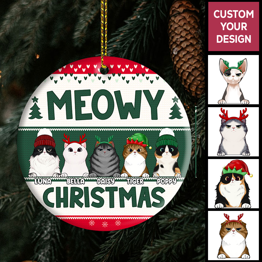 Meowy Christmas Personalized Ceramic Xmas Ornament