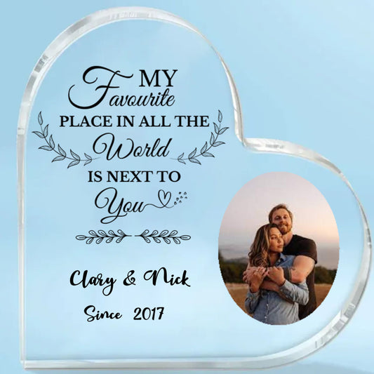 My Favorite Place Couple Photo Personalized Acrylic Heart Plaque