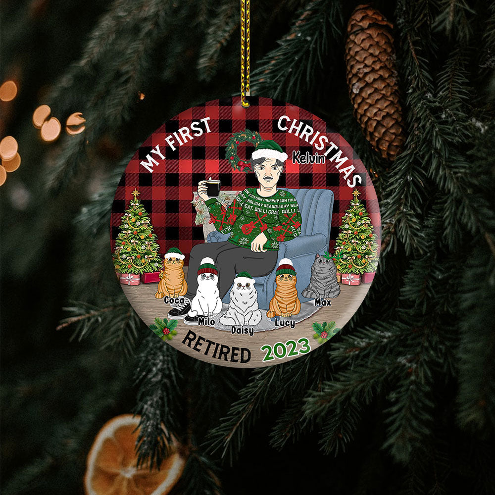 My First Christmas - Christmas Gift For Cat Lovers - Personalized Custom Circle Ceramic Ornament