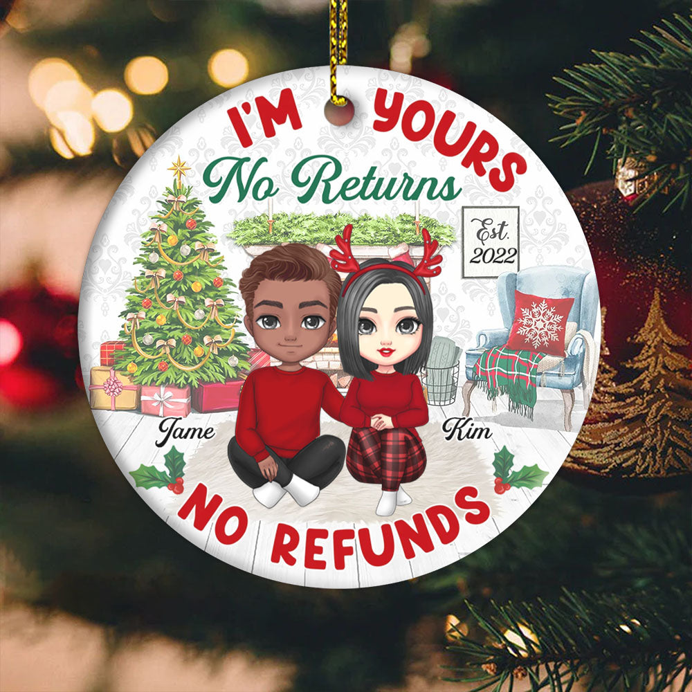 No Returns Or Refunds - Christmas Gift For Couples - Personalized Custom Circle Ceramic Ornament