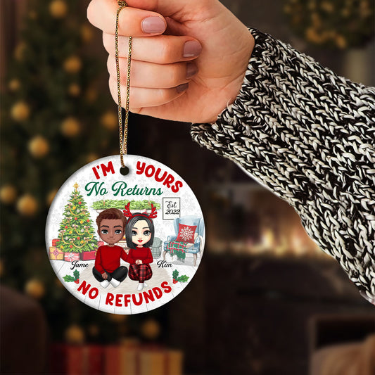 No Returns Or Refunds - Christmas Gift For Couples - Personalized Custom Circle Ceramic Ornament