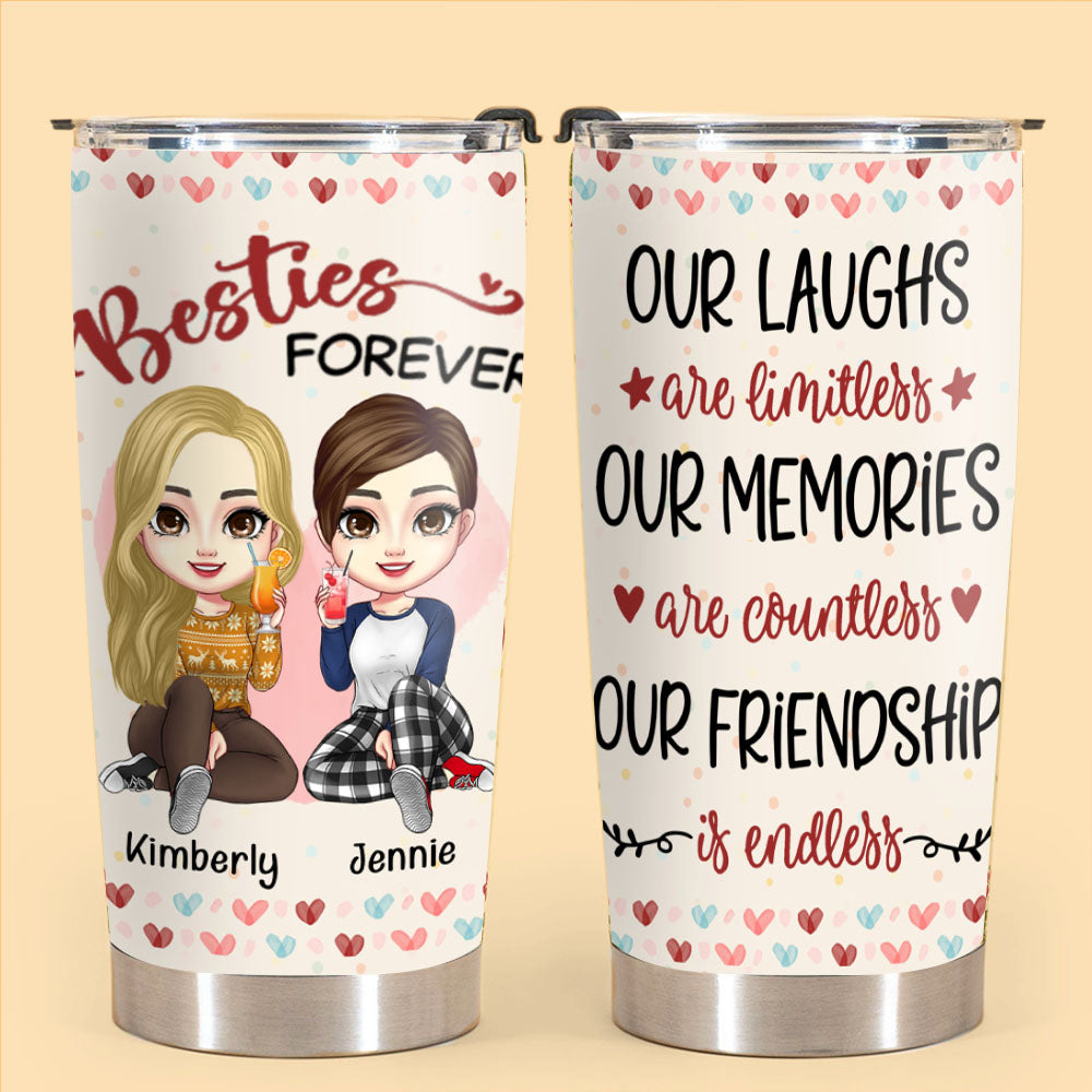 Our Laughs Are Limitless,Our Friendship Is Endless Personalized Tumbler, Gift for Bestie