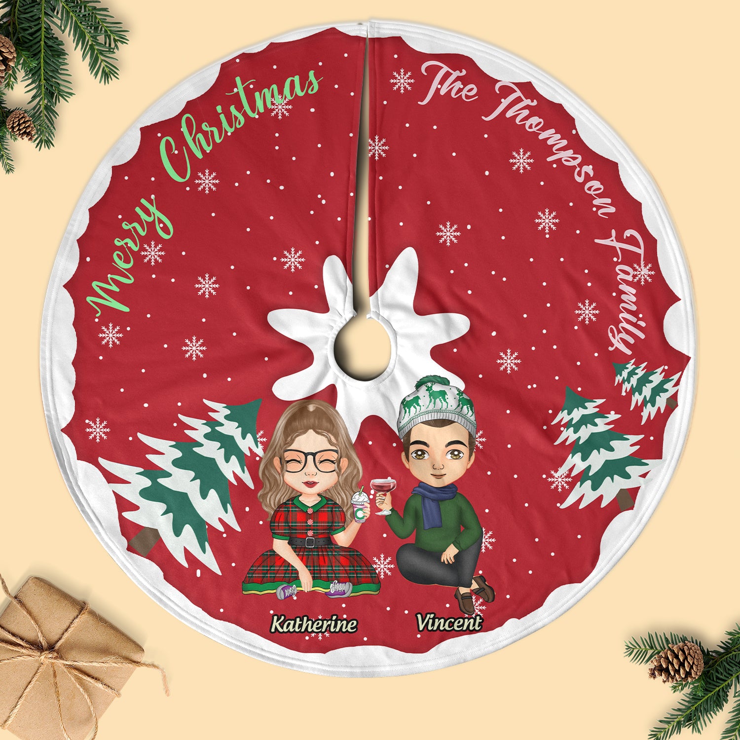 Outdoor Cheers Personalized Christmas Tree Skirt for Couples