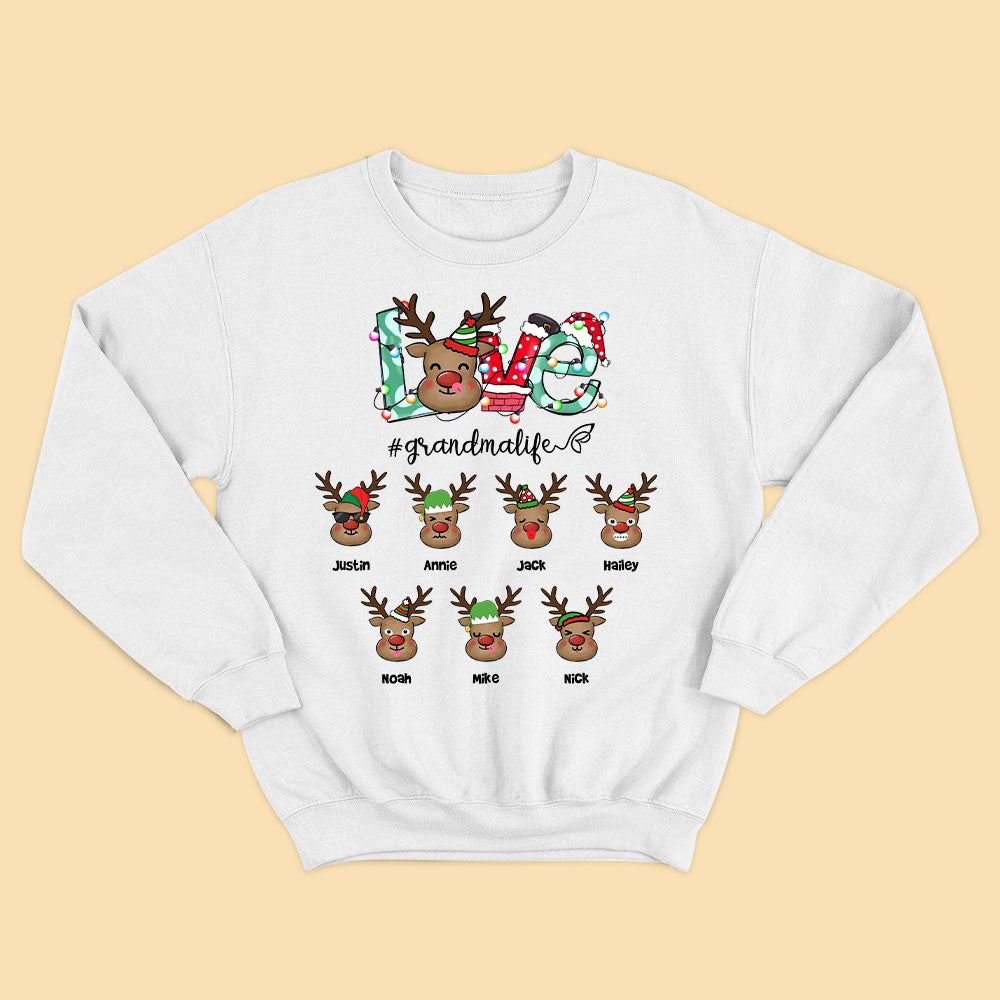 Personalized Reindeer Love Grandma Matching Christmas Shirt