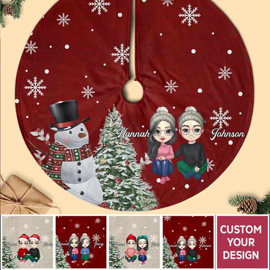 Personalized Christmas Pencil Tree Skirt For Couples