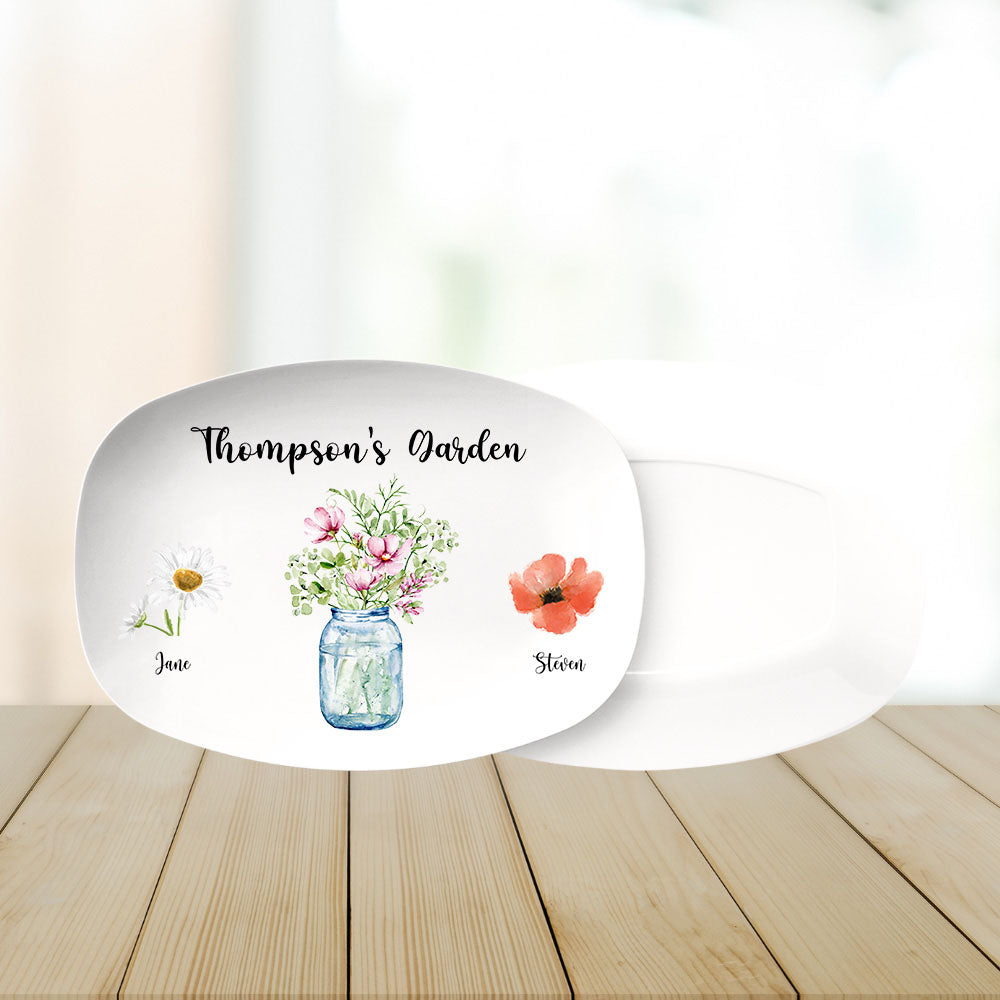 Personalized Family Name Flowers Platter Mother's Day Gift