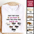 Personalized Pet T Shirts First We Steal Your Heart Then We Steal Your Bed