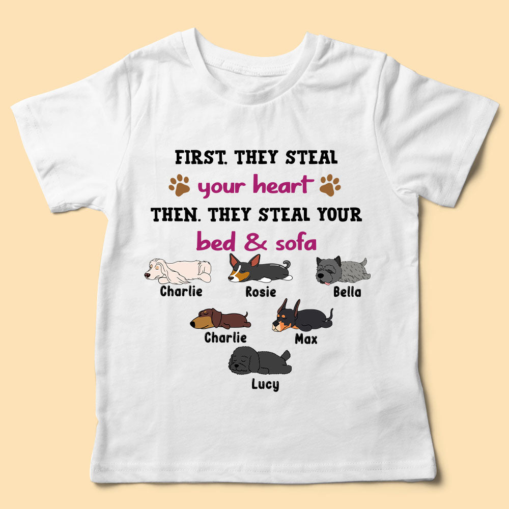 Personalized Pet T Shirts First We Steal Your Heart Then We Steal Your Bed