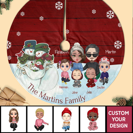 Snowman Family Personalized Christmas Tree Skirt