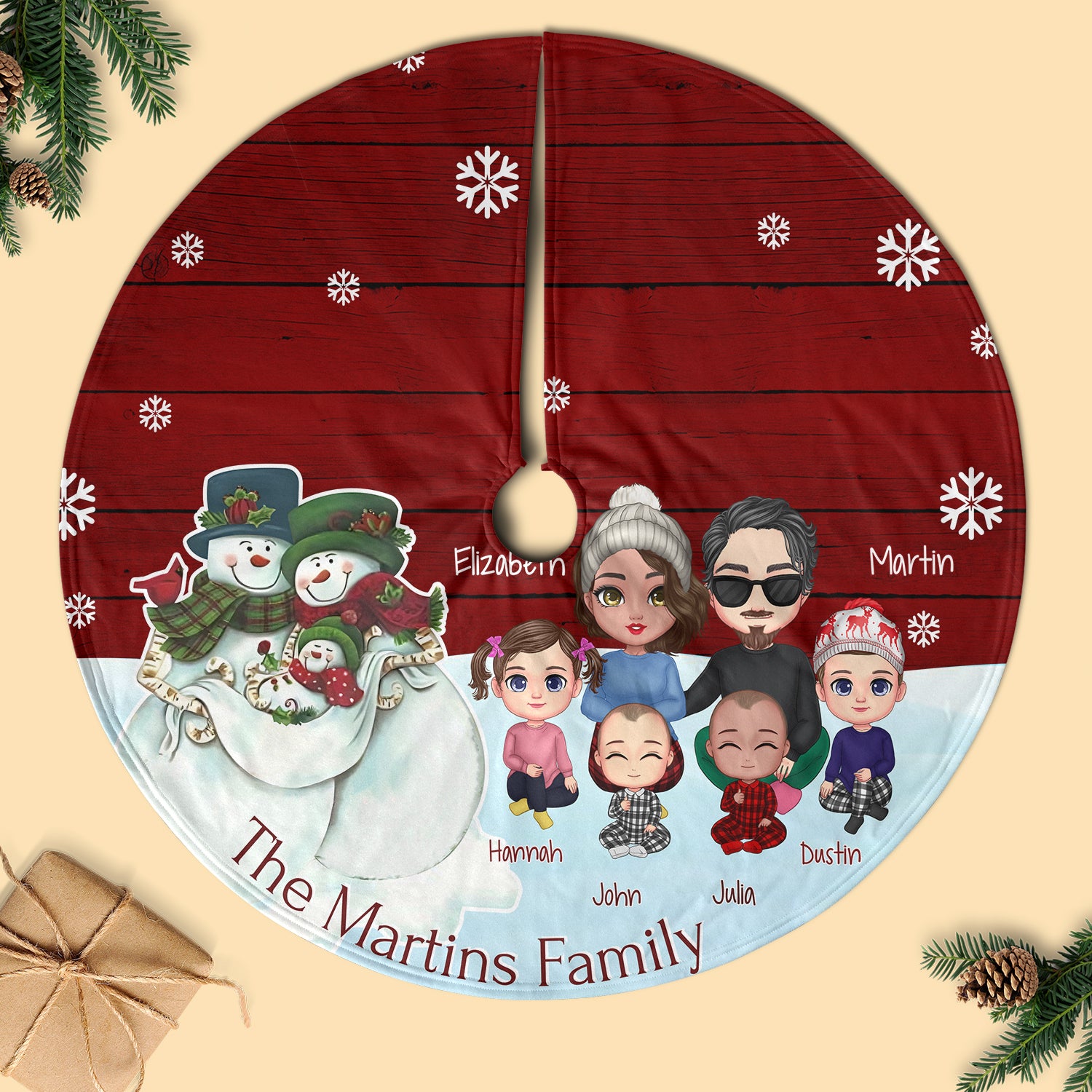 Snowman Family Personalized Christmas Tree Skirt