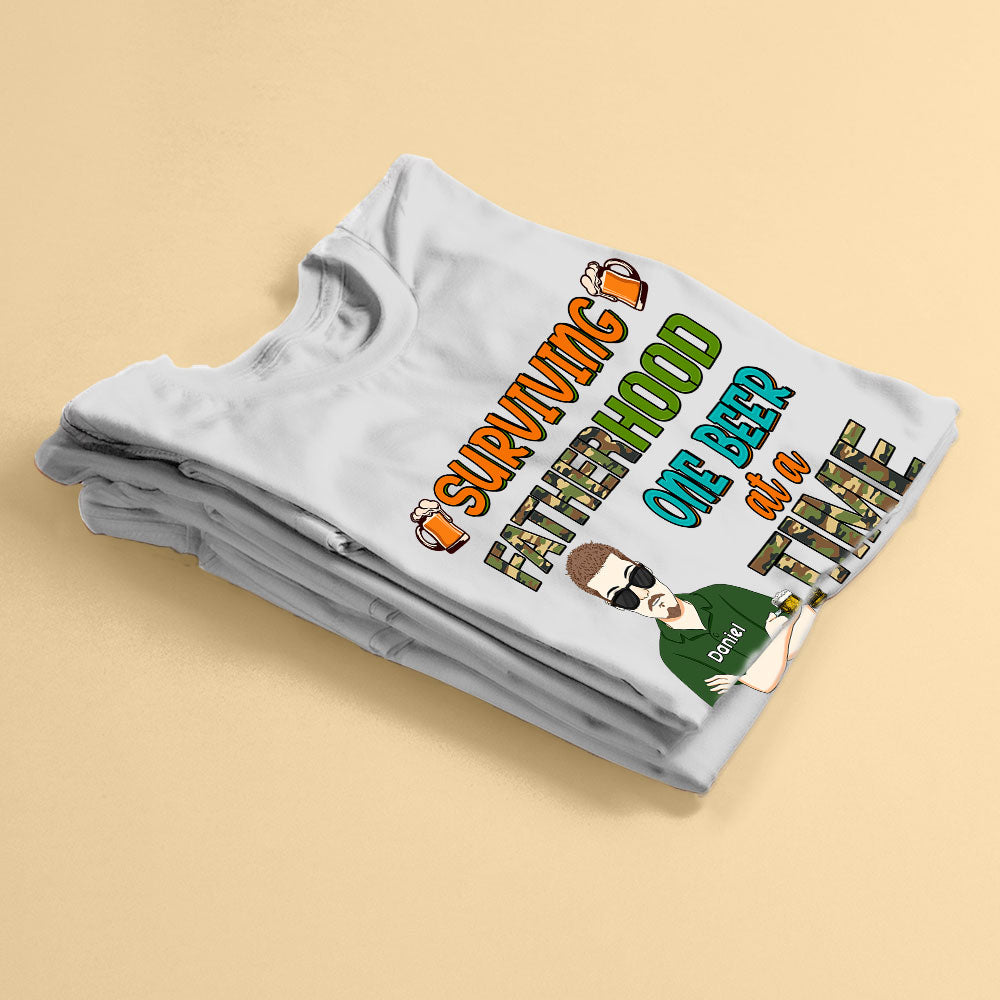 Surving Fatherhood One Beer At A Time Personalized Fathers Day Shirts