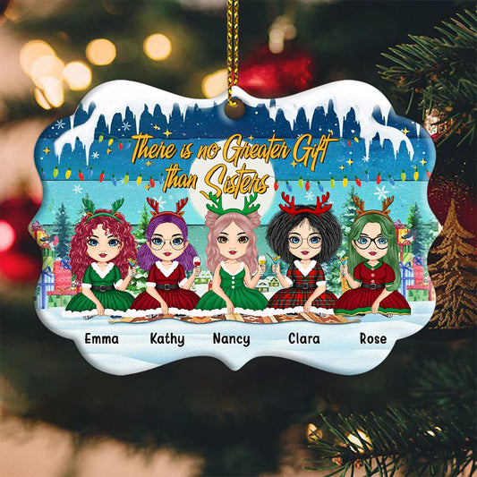 There Is No Gifts Than Sisters - Personalized Custom Medallion Aluminum Ornament