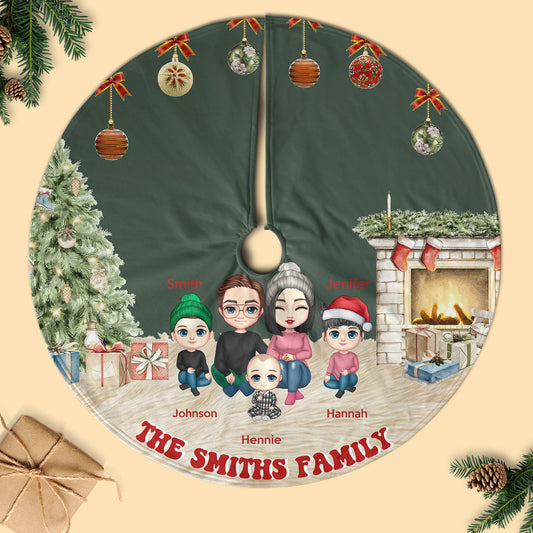 Warm And Joyful Family Gather Personalized Christmas Tree Skirt