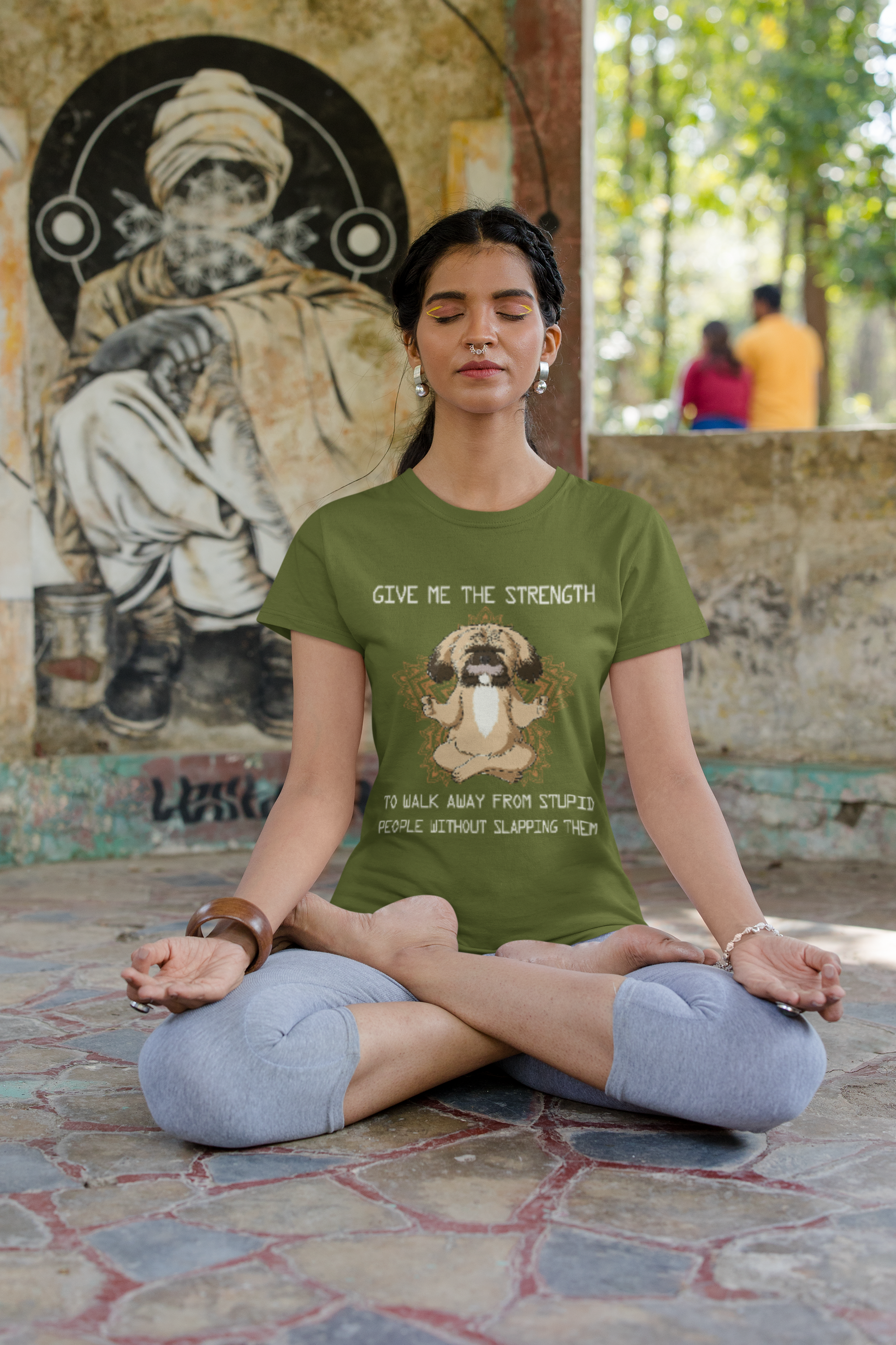 Give Me The Strength To Walk Away From Stupid People Meditation Yoga Dog - Personalized Shirts