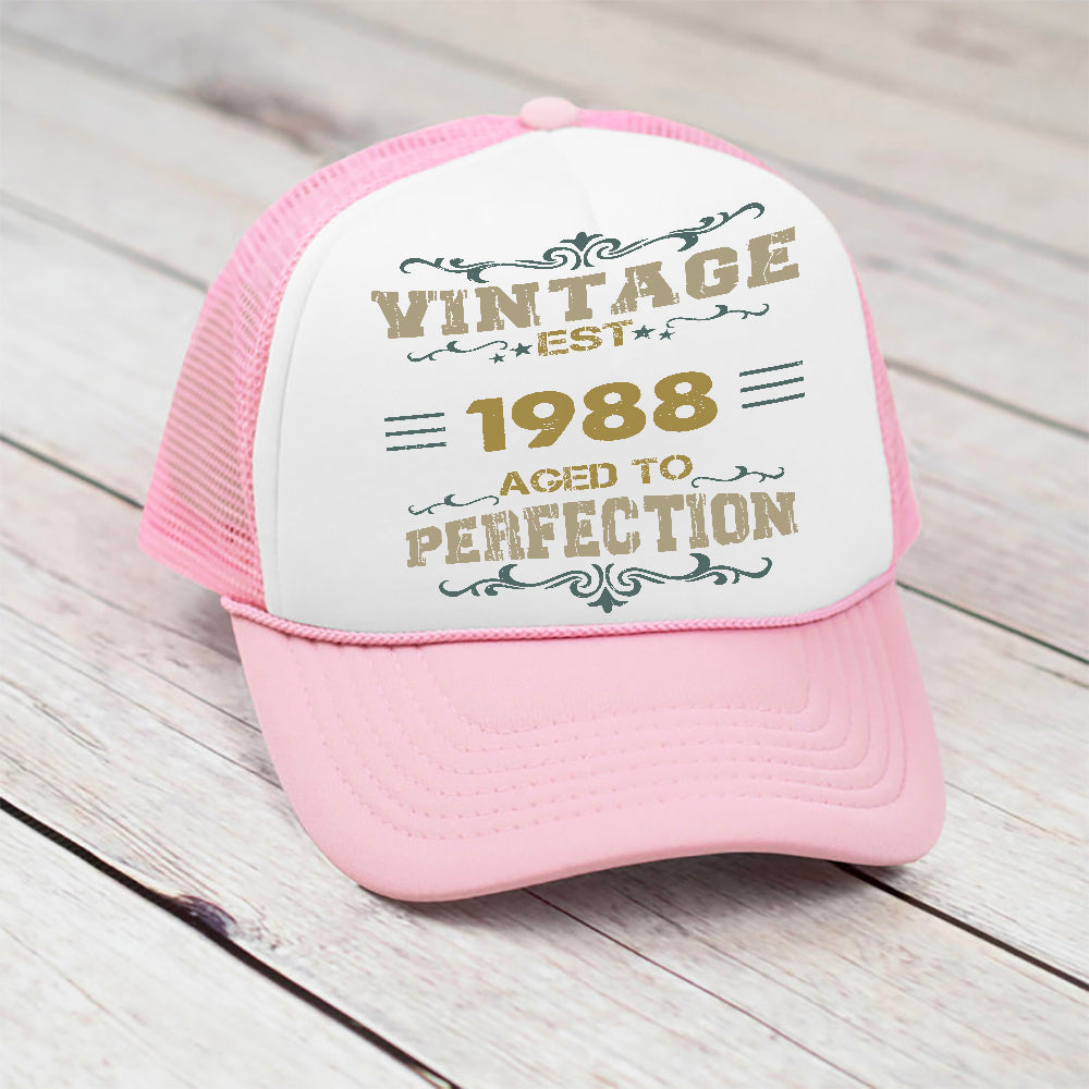 Vintage Aged To Perfection - Birthday Gifts - Personalized Trucker Cap