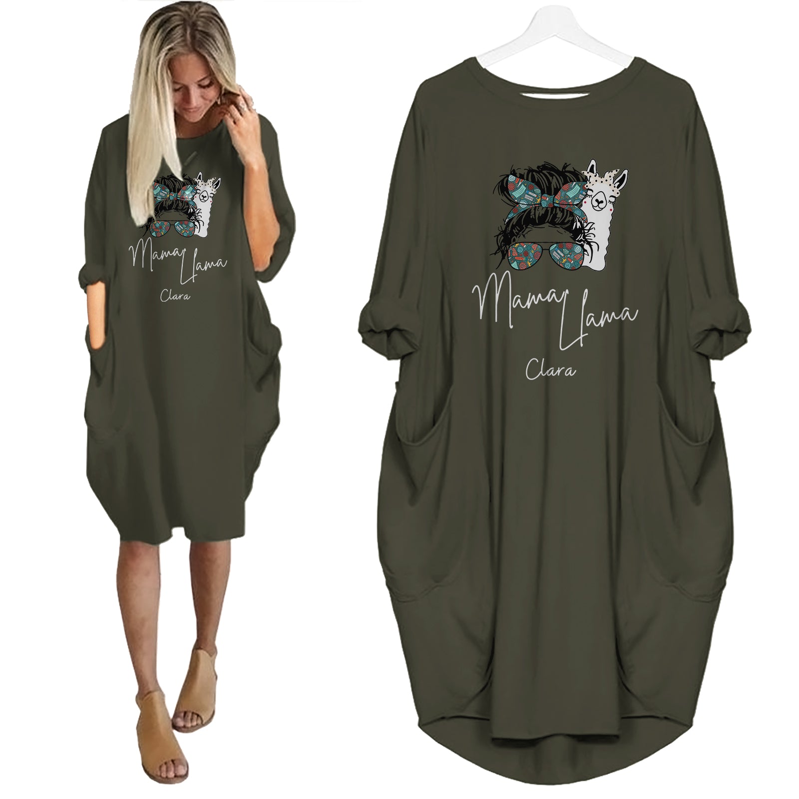 Mama LLama - Personalized Pocket Dress - Mother's Day Gifts For Mum, Grandma, Wife