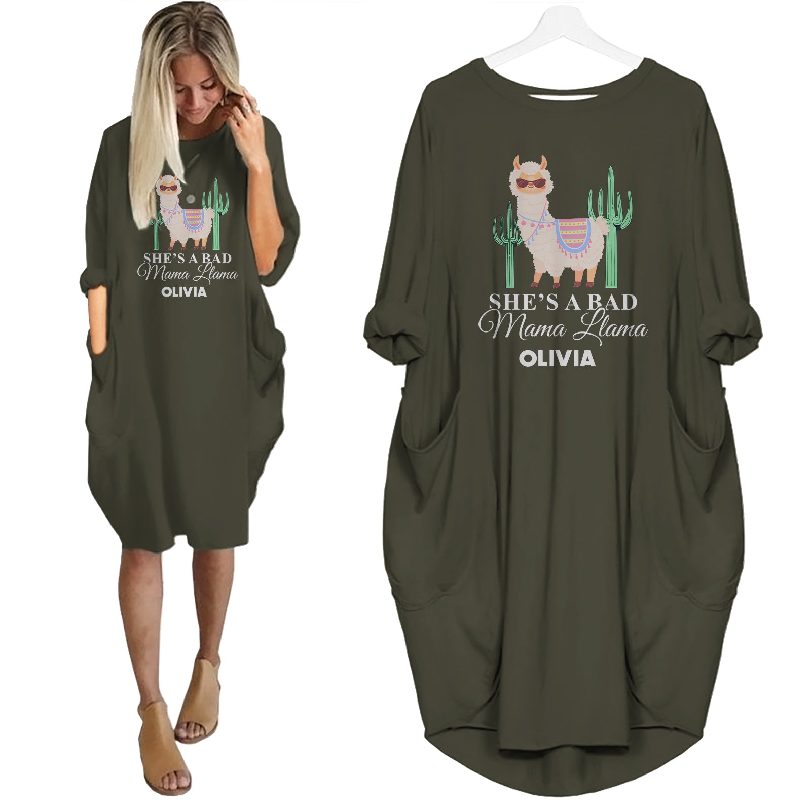 She's A Bad Mama LLama - Personalized Pocket Dress - Mother's Day Gifts