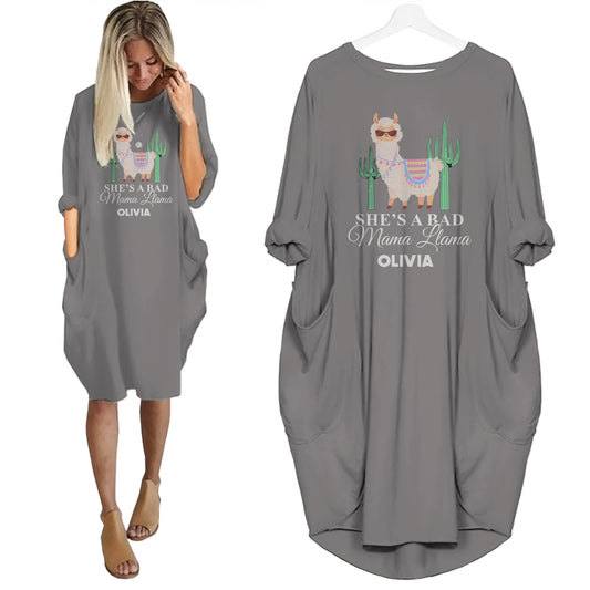 She's A Bad Mama LLama - Personalized Pocket Dress - Mother's Day Gifts