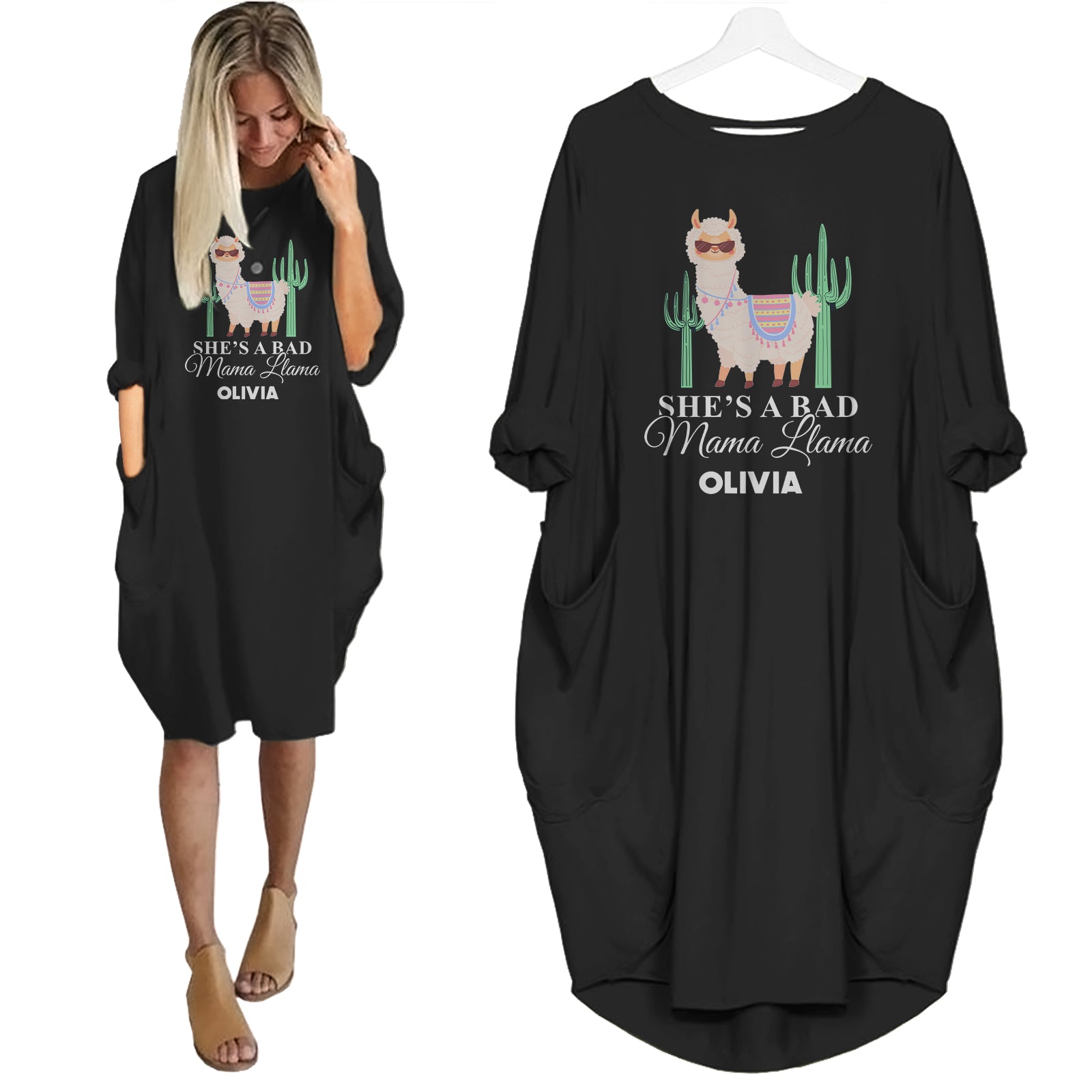 She's A Bad Mama LLama - Personalized Pocket Dress - Mother's Day Gifts