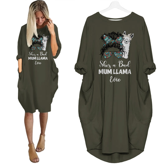 She's A Bad Mum Llama - Personalized Pocket Dress - Mother's Day Gifts