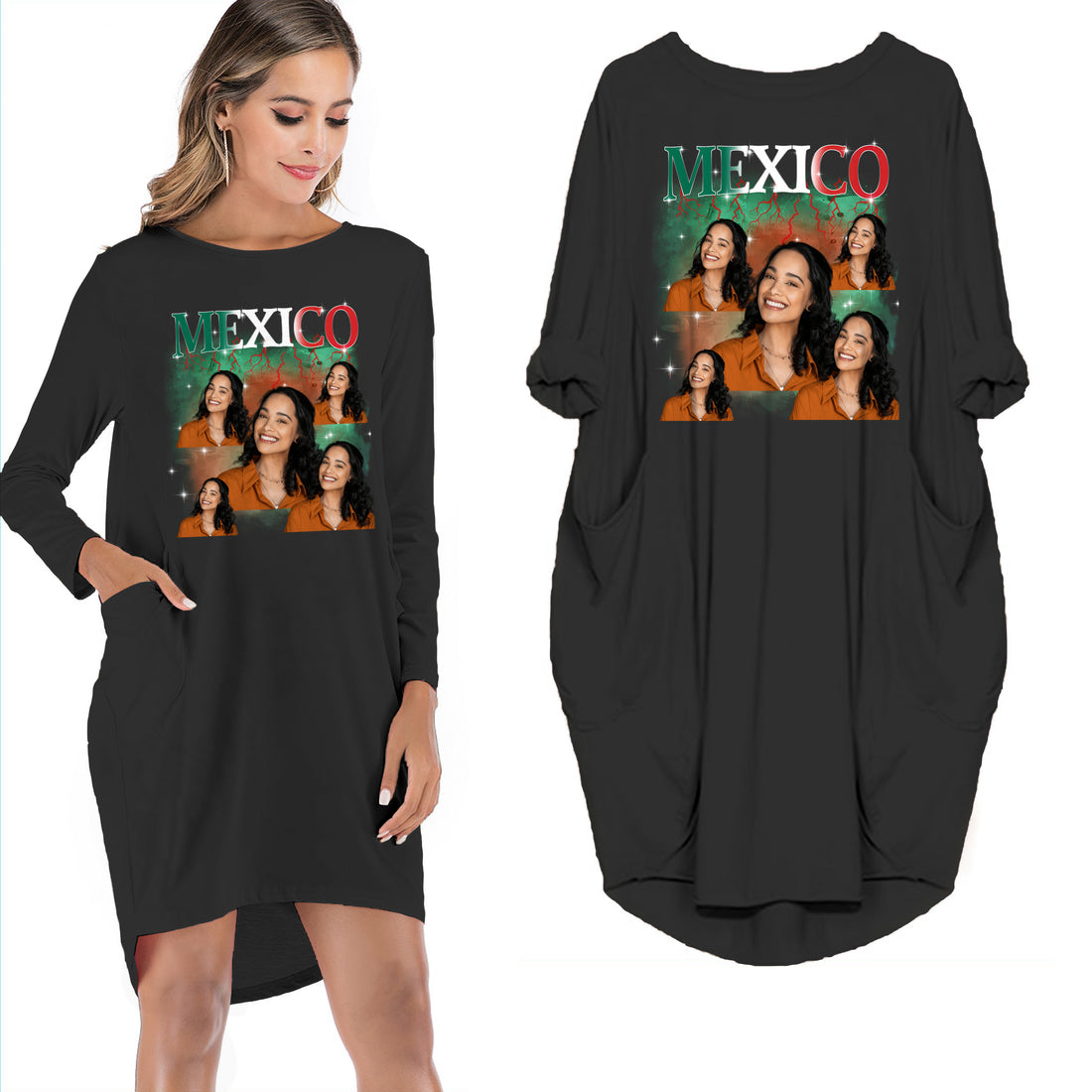 Mexico Pride Bootleg Style - Custom Photo - Personalized Pocket Dress