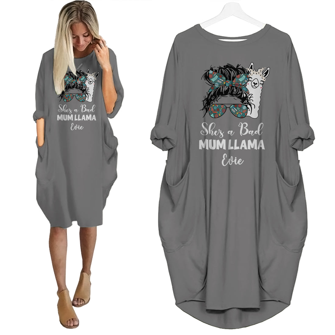 She's A Bad Mum Llama - Personalized Pocket Dress - Mother's Day Gifts