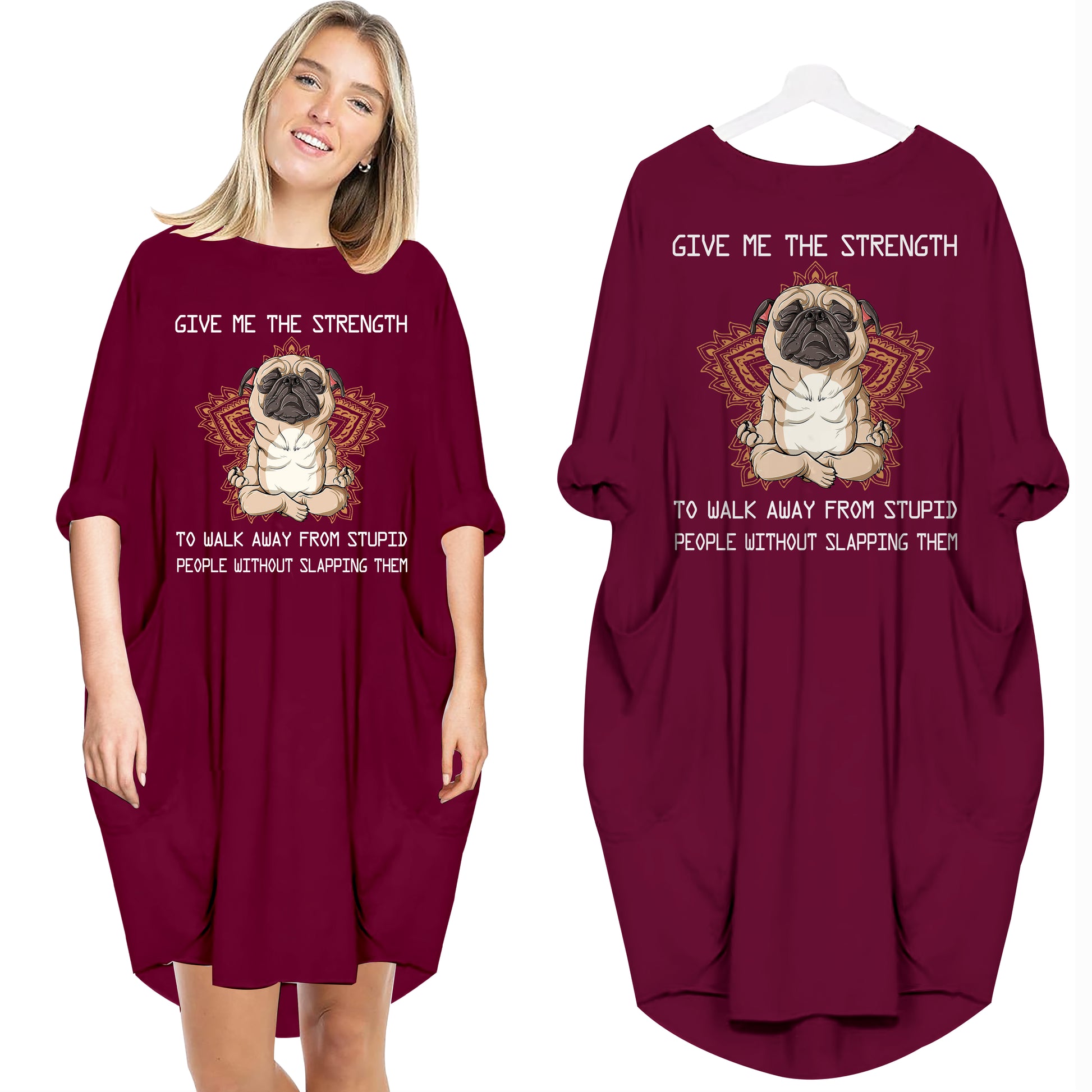 Give Me The Strength To Walk Away From Stupid People Meditation Yoga Dog - Batwing Pocket Dress