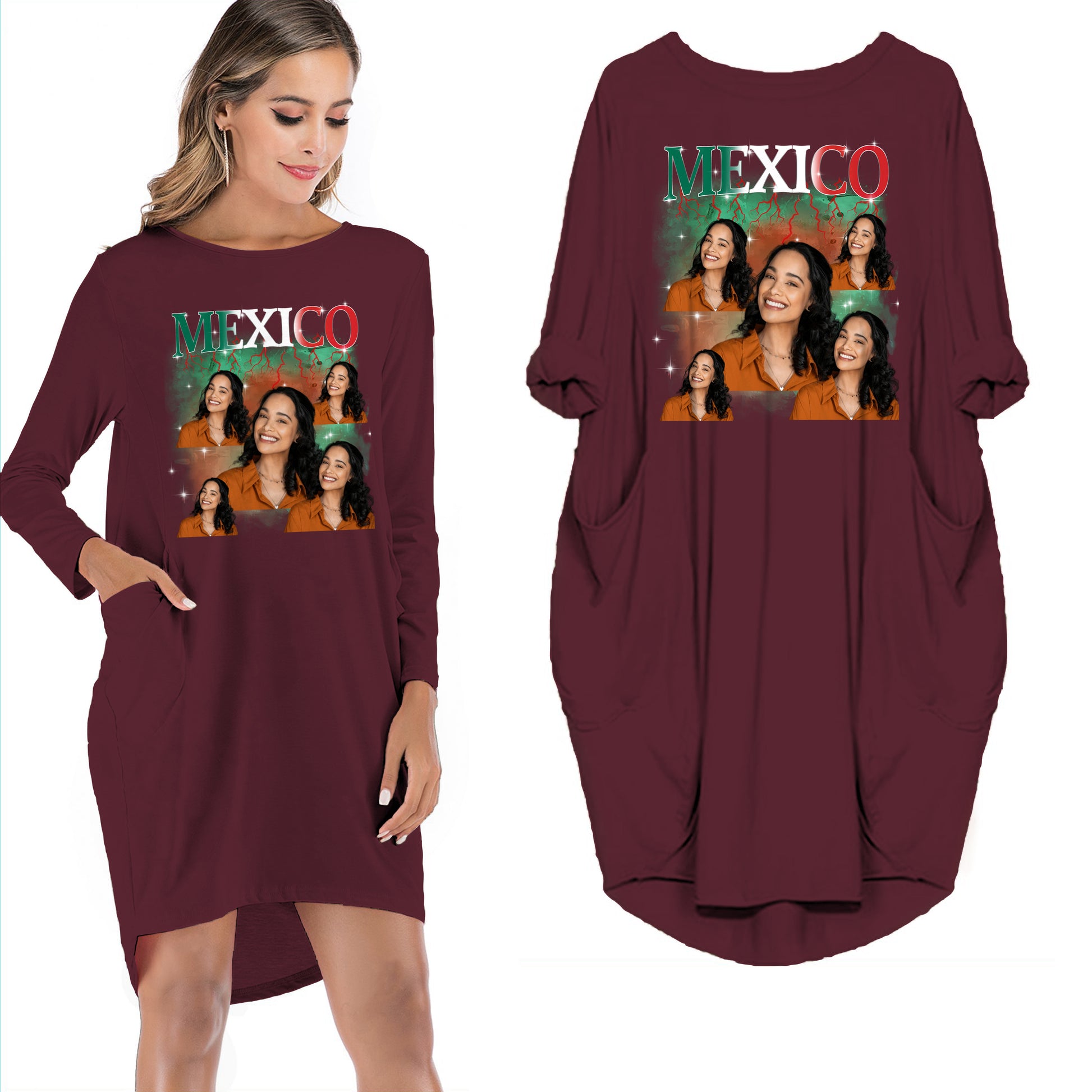 Mexico Pride Bootleg Style - Custom Photo - Personalized Pocket Dress