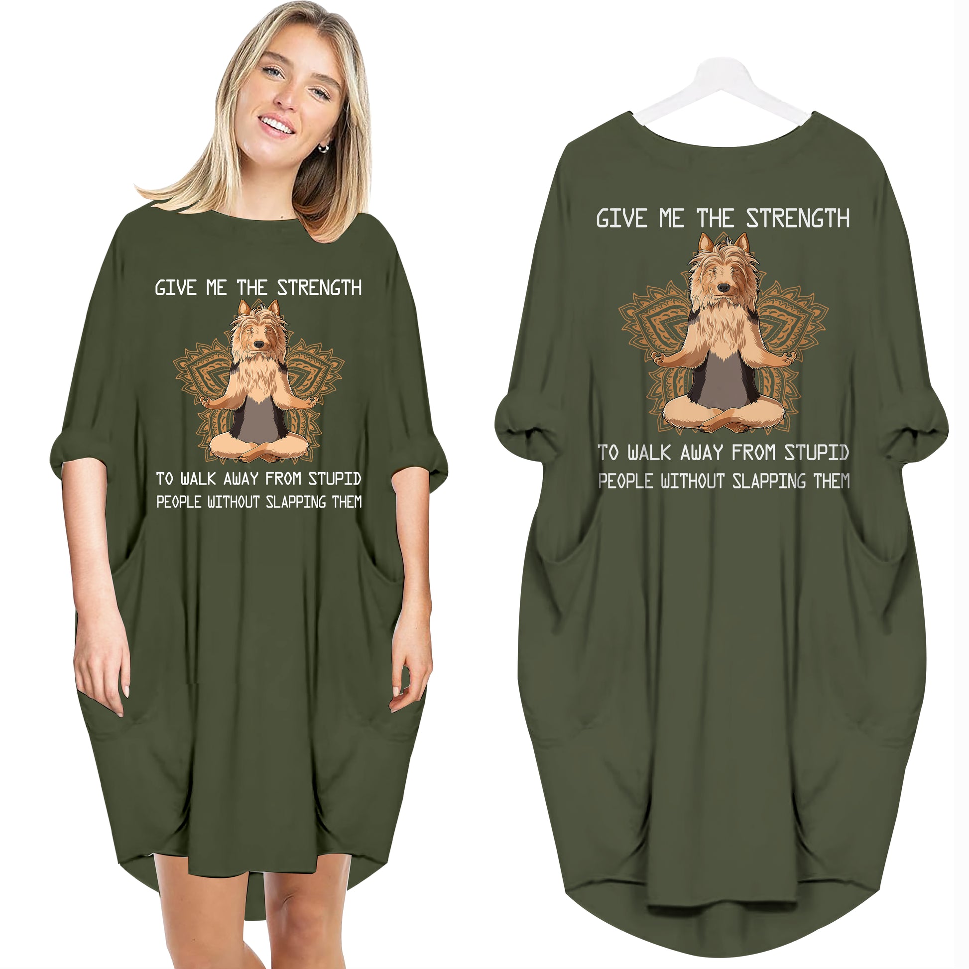 Give Me The Strength To Walk Away From Stupid People Meditation Yoga Dog - Batwing Pocket Dress