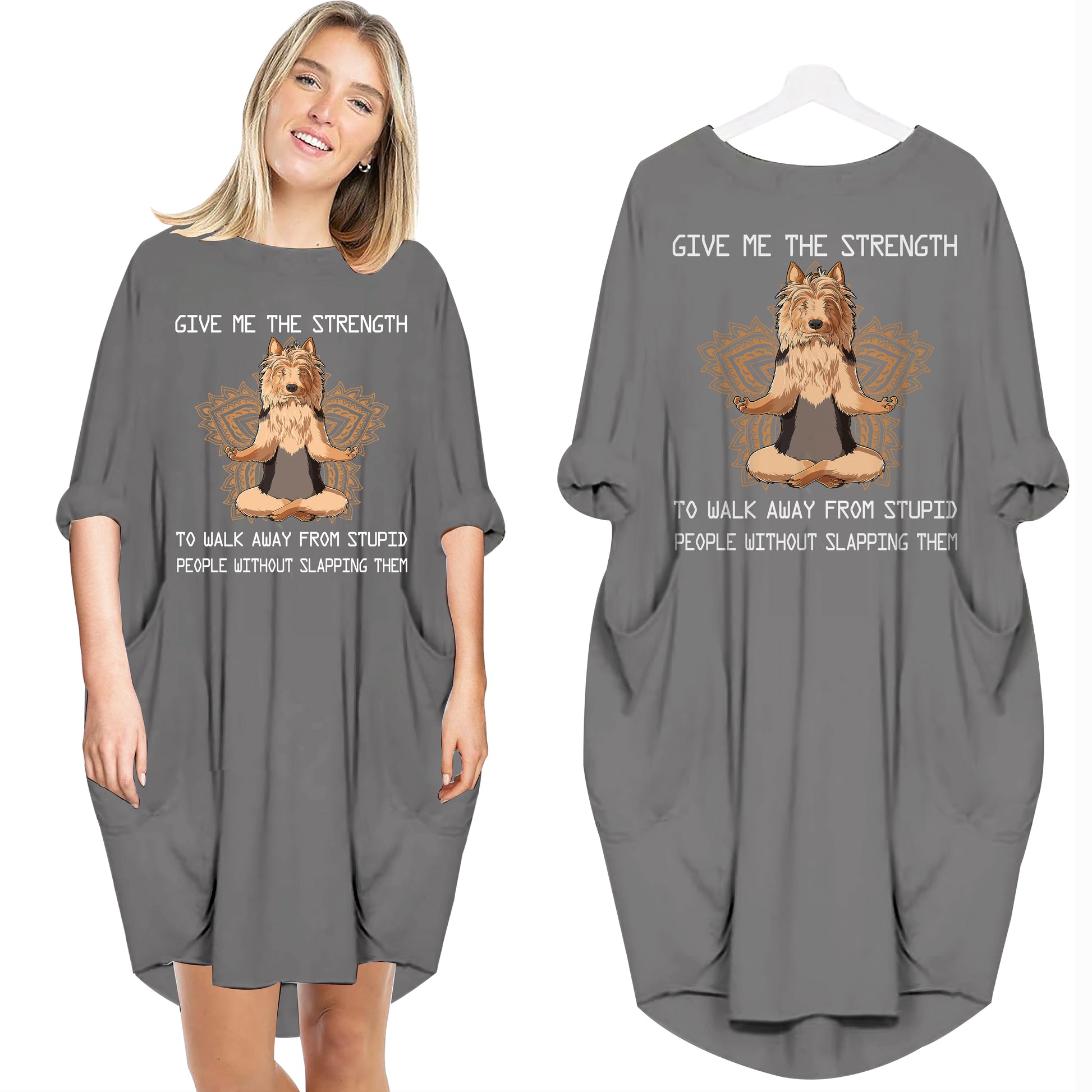 Give Me The Strength To Walk Away From Stupid People Meditation Yoga Dog - Batwing Pocket Dress