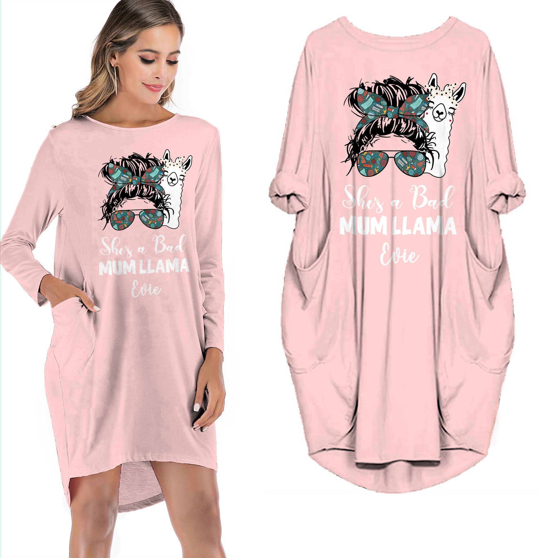 She's A Bad Mum Llama - Personalized Pocket Dress - Mother's Day Gifts