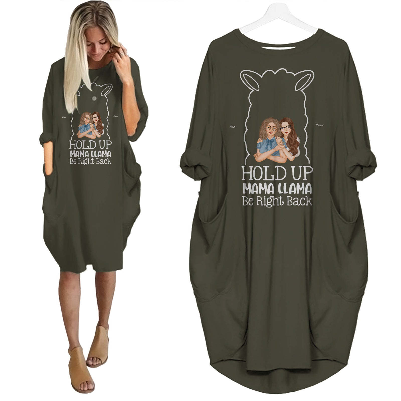 Hold Up Mama LLama Be Right Back - Personalized Pocket Dress - Mother's Day Gifts