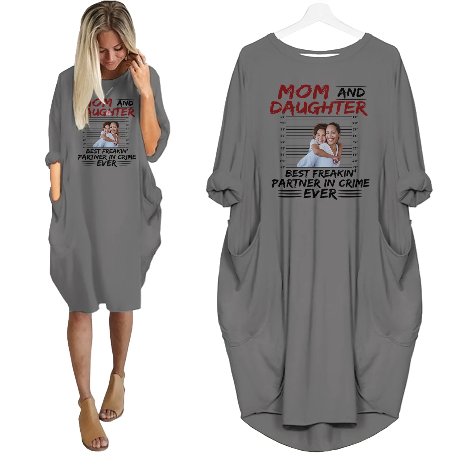 Best Freakin Partners In Crime - Personalized Pocket Dress - Mothering Sunday, Mother's Day, Birthday Gifts For Mum