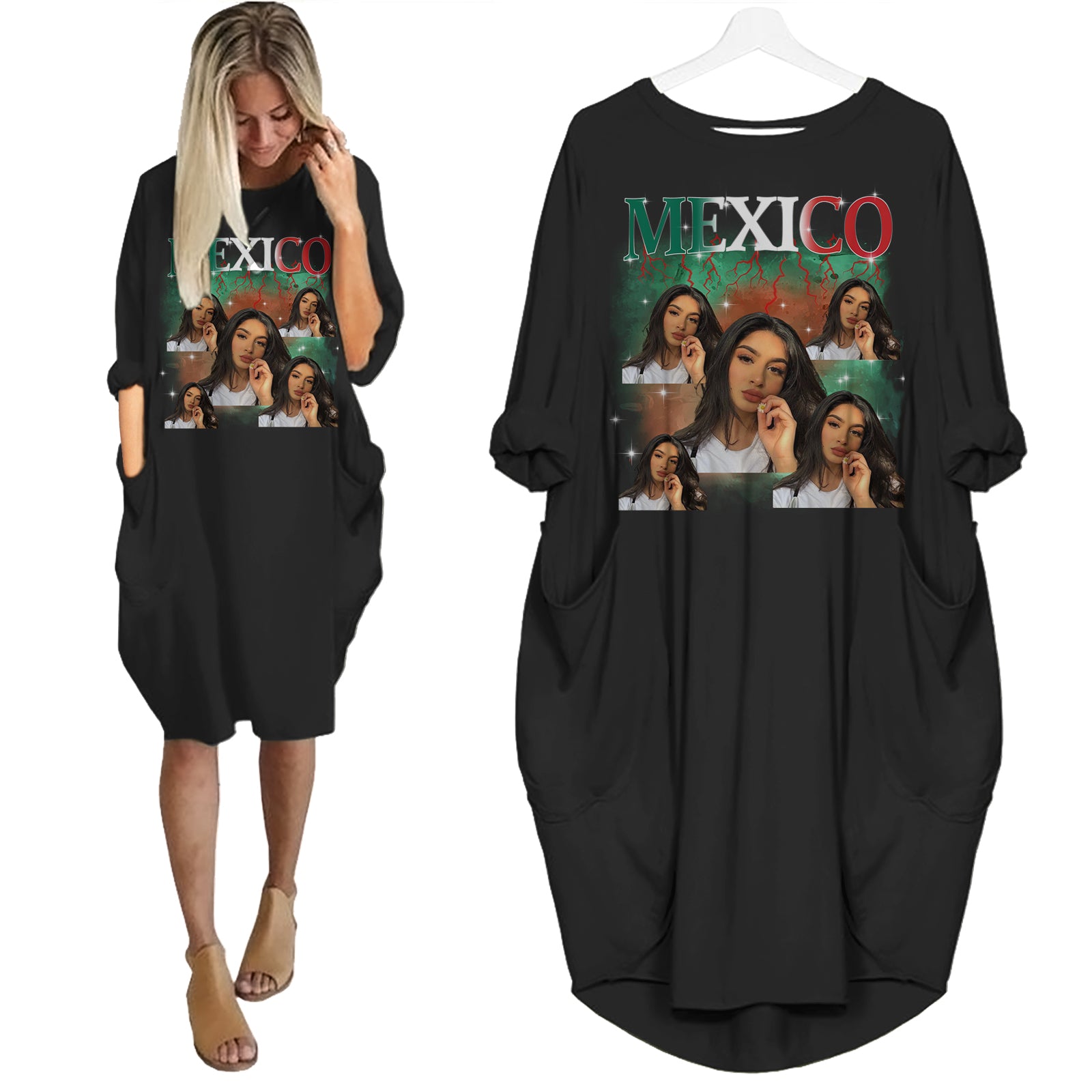 Mexico Pride Bootleg Style - Custom Photo - Personalized Pocket Dress