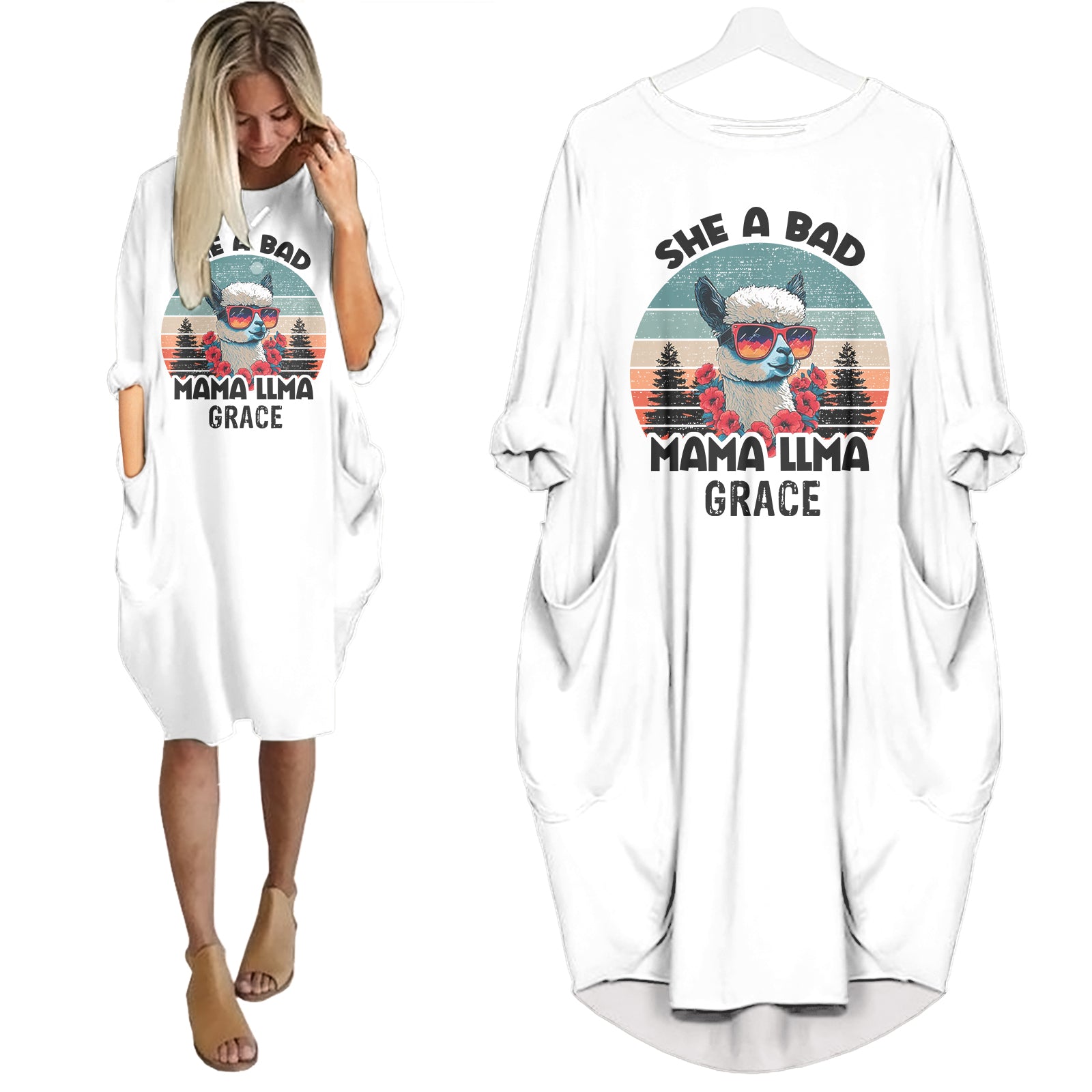 She A Bad Mama Llama - Personalized Pocket Dress - Mother's Day Gifts