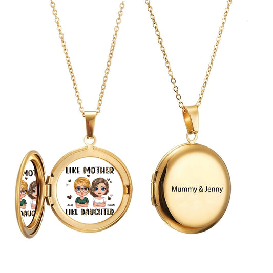 Like Mother Like Daughter - Personalized Round Photo Locket Necklace - Gifts For Mum
