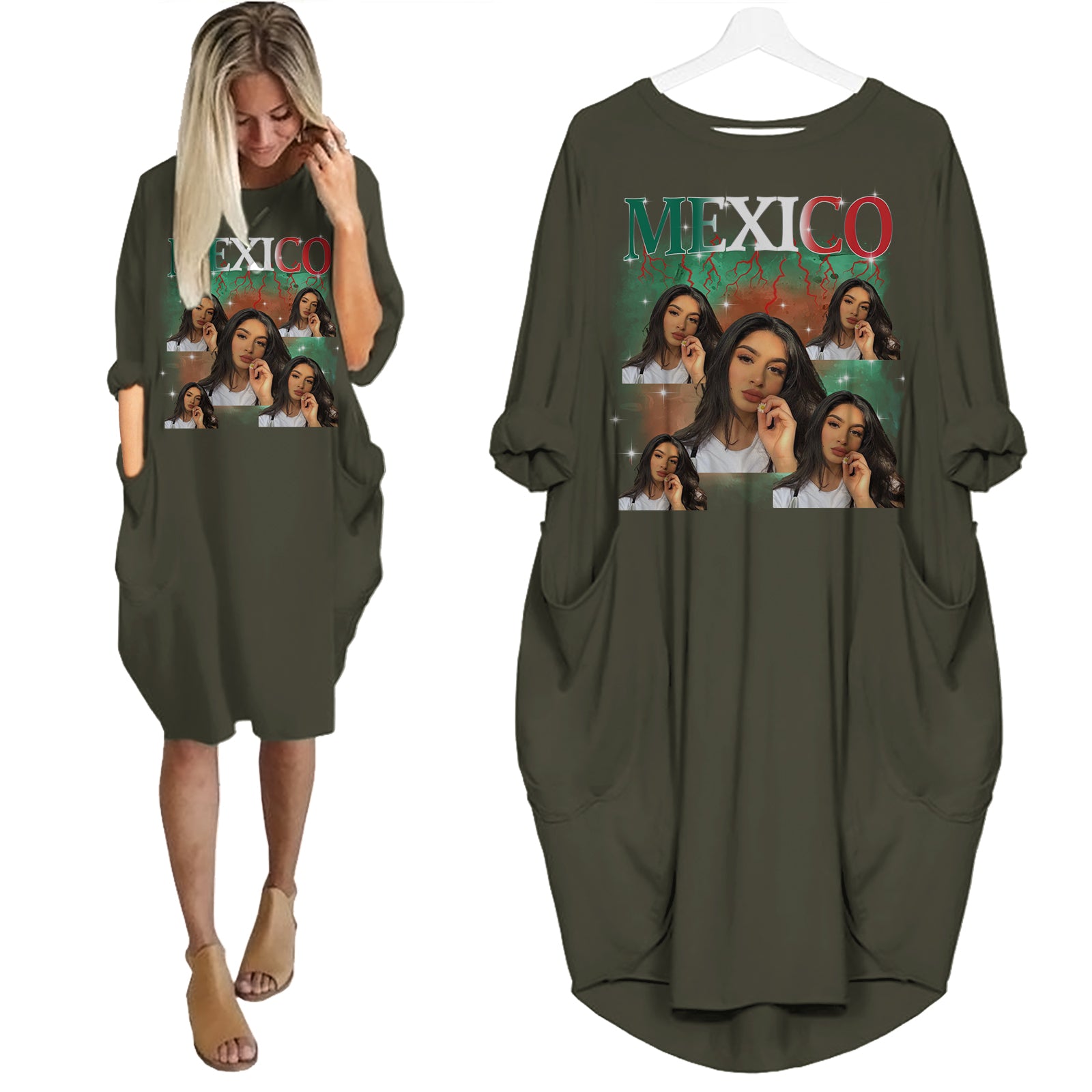 Mexico Pride Bootleg Style - Custom Photo - Personalized Pocket Dress