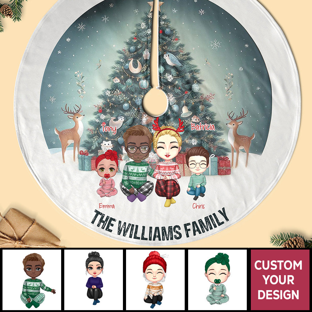 Family Gather Around Xmas Tree Personalized Christmas Tree Skirt