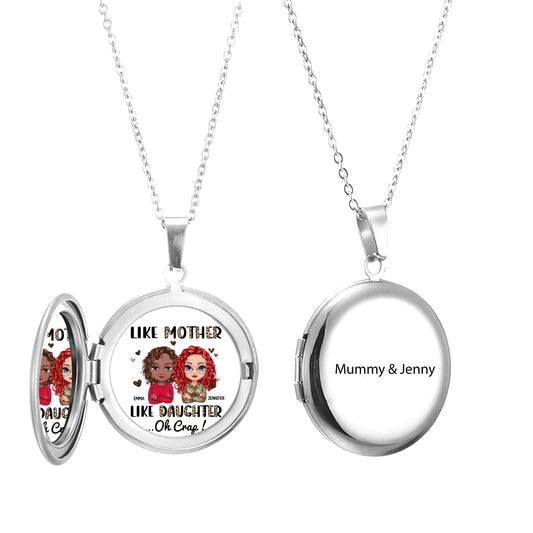Like Mother Like Daughter - Personalized Round Photo Locket Necklace - Gifts For Mum