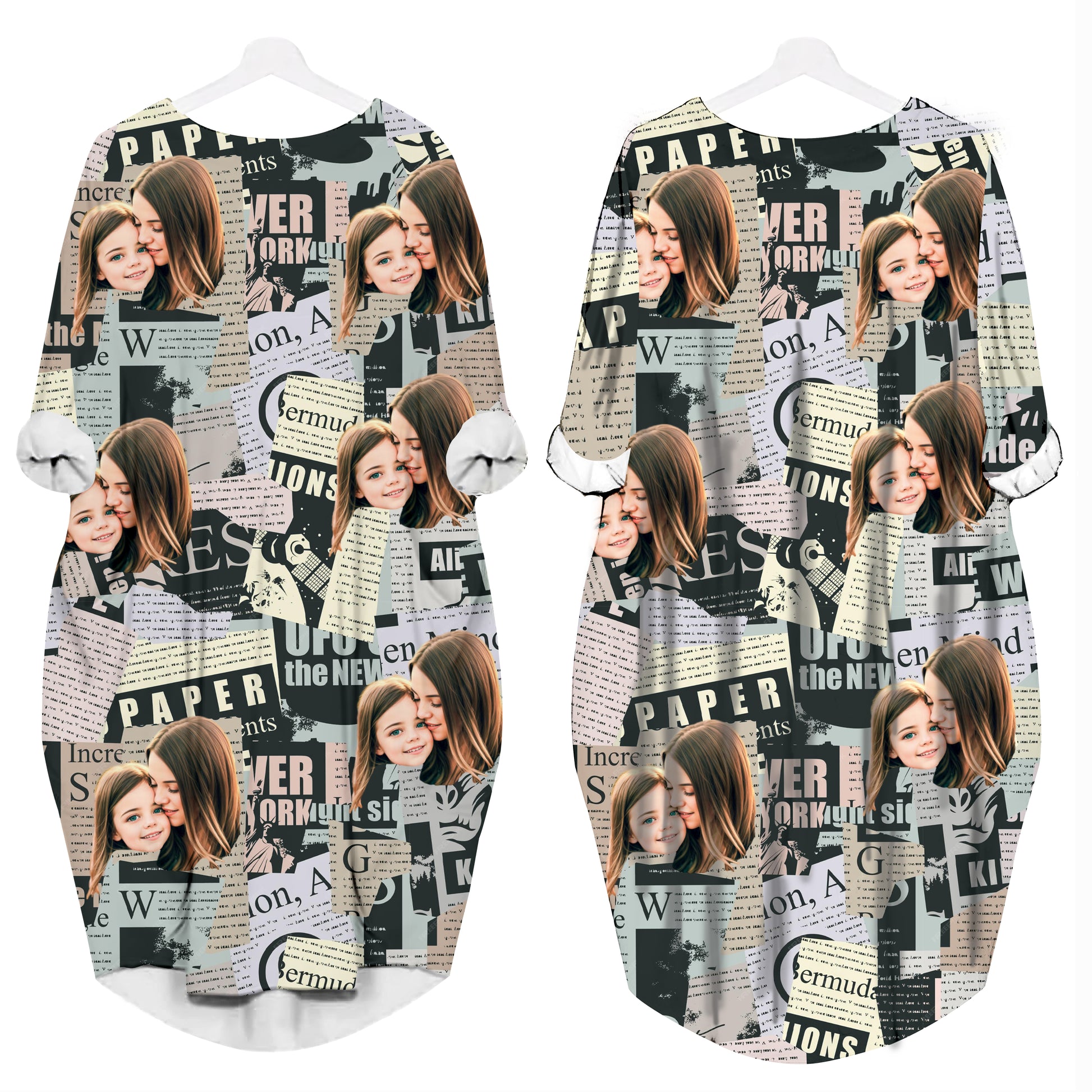 Custom Face Funny Photo For Mum And Daughter - Personalized Batwing Pocket Dress