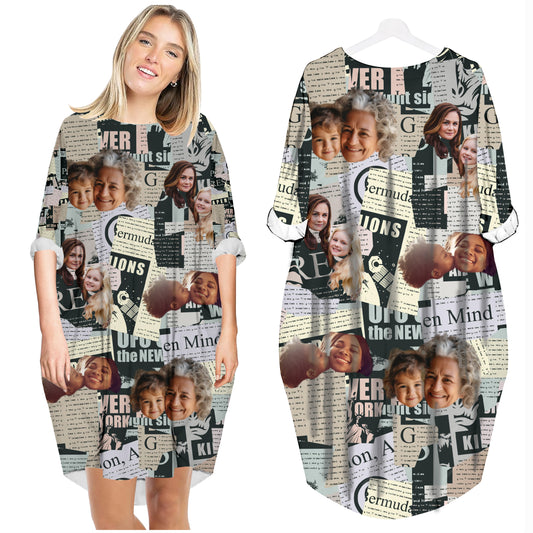 Custom Face Funny Photo For Mum And Daughter - Personalized Batwing Pocket Dress