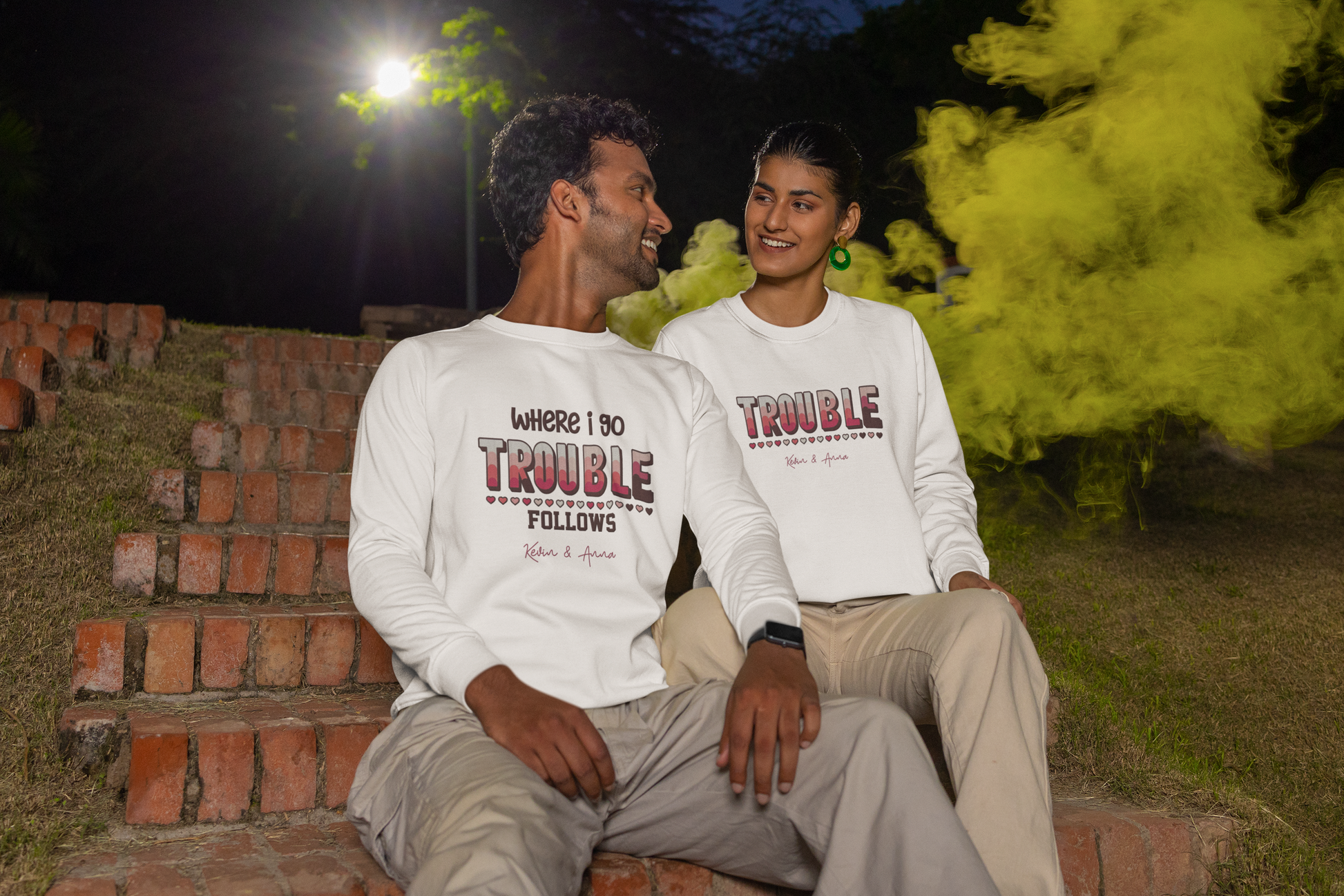 Where I Go Trouble Follows - Embroidered Matching Shirt For Couples - Valentine's Day Gift