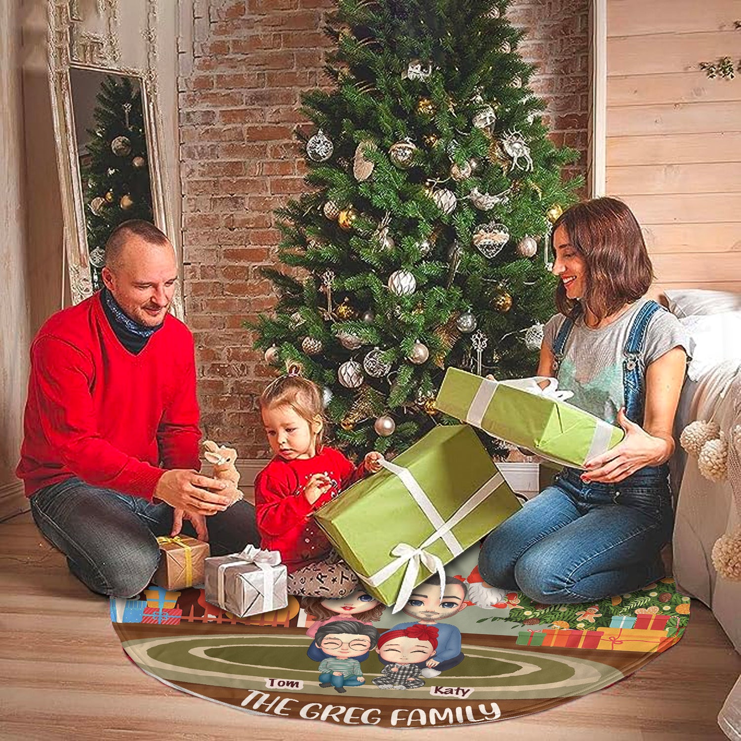 Family Celebrate Christmas By Fireplace Personalized Tree Skirt