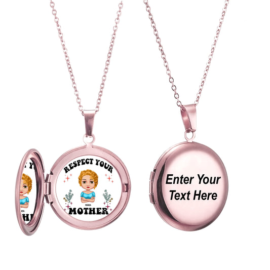 Respect Your Mother - Personalized Round Photo Locket Necklace - Gifts For Mother's Day