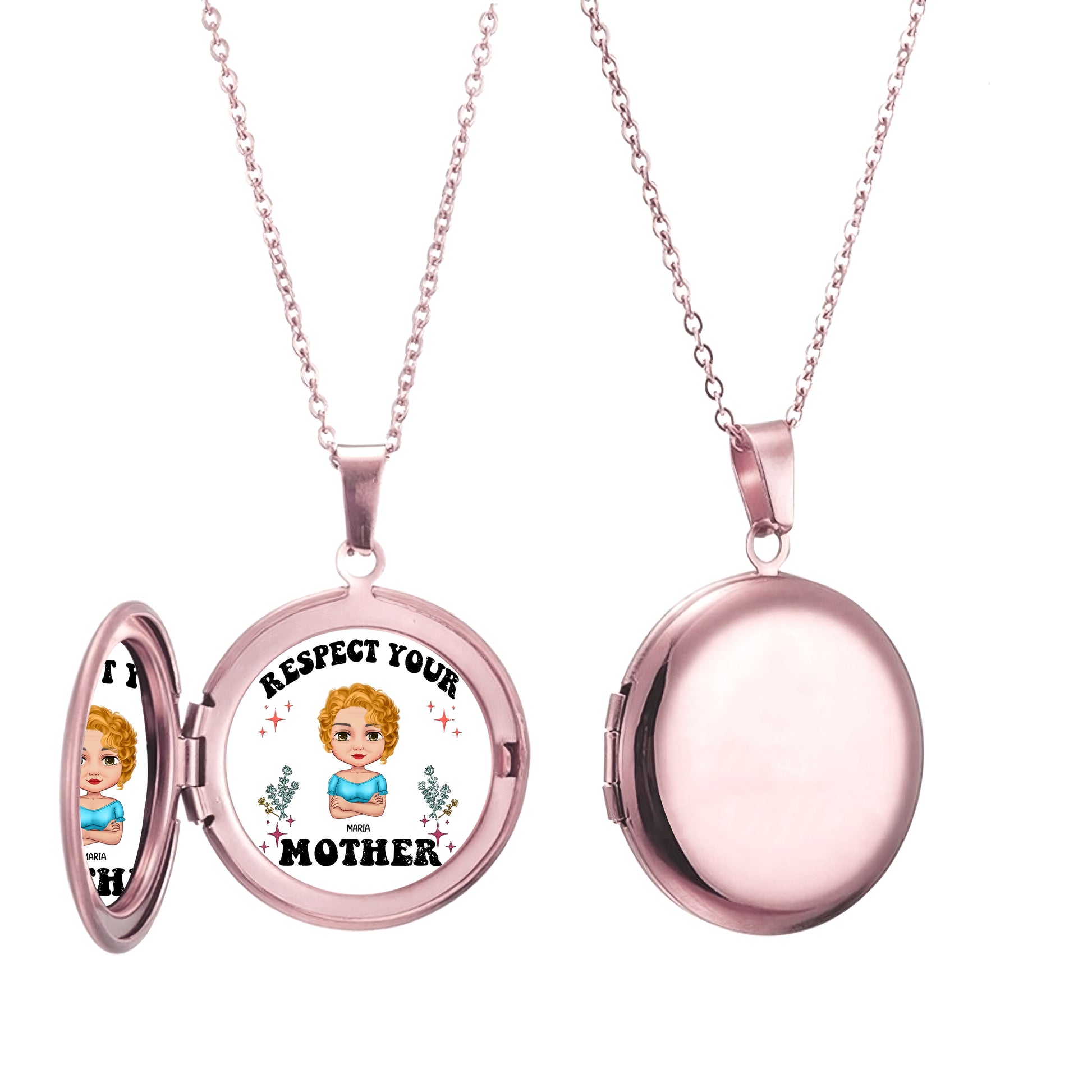 Respect Your Mother - Personalized Round Photo Locket Necklace - Gifts For Mother's Day