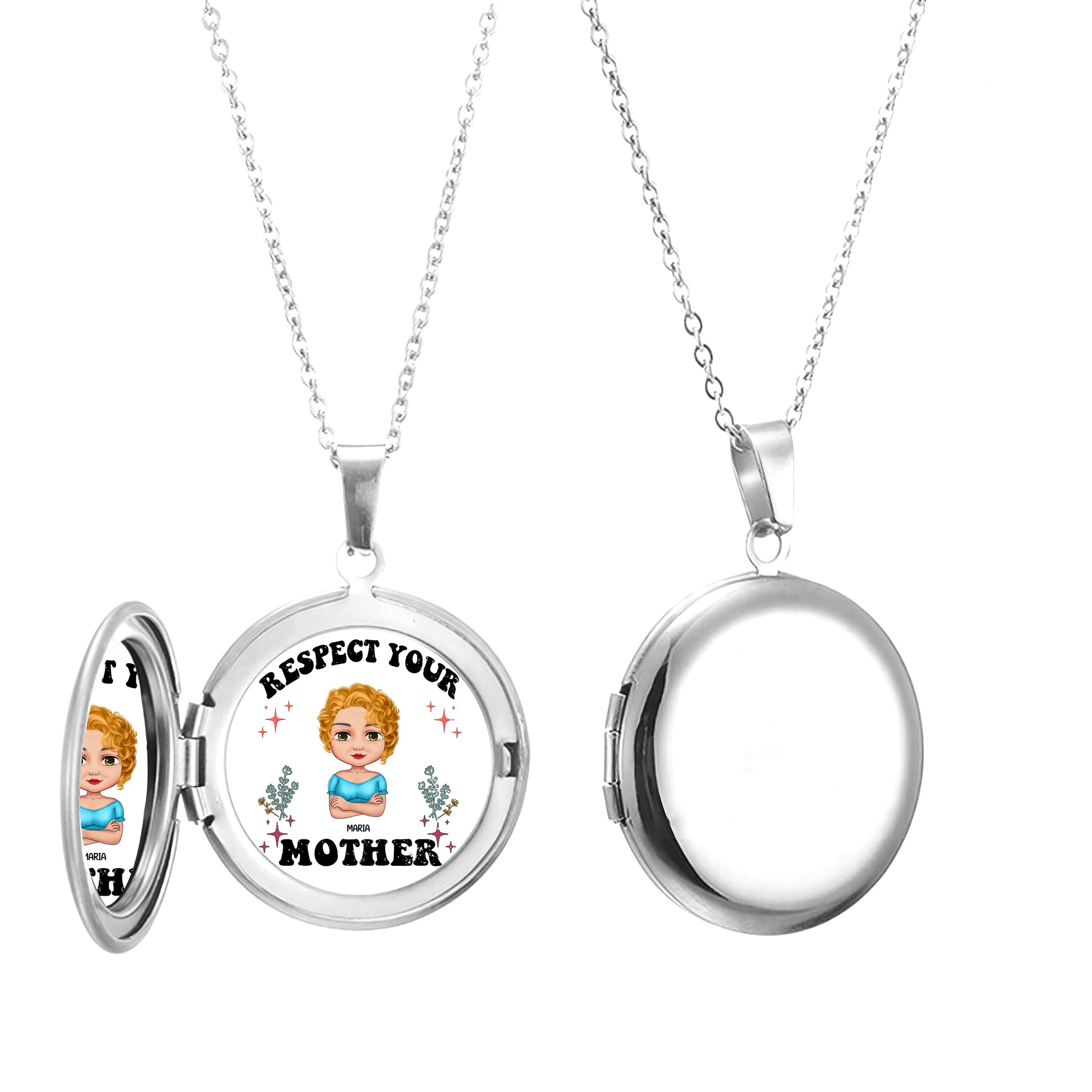 Respect Your Mother - Personalized Round Photo Locket Necklace - Gifts For Mother's Day