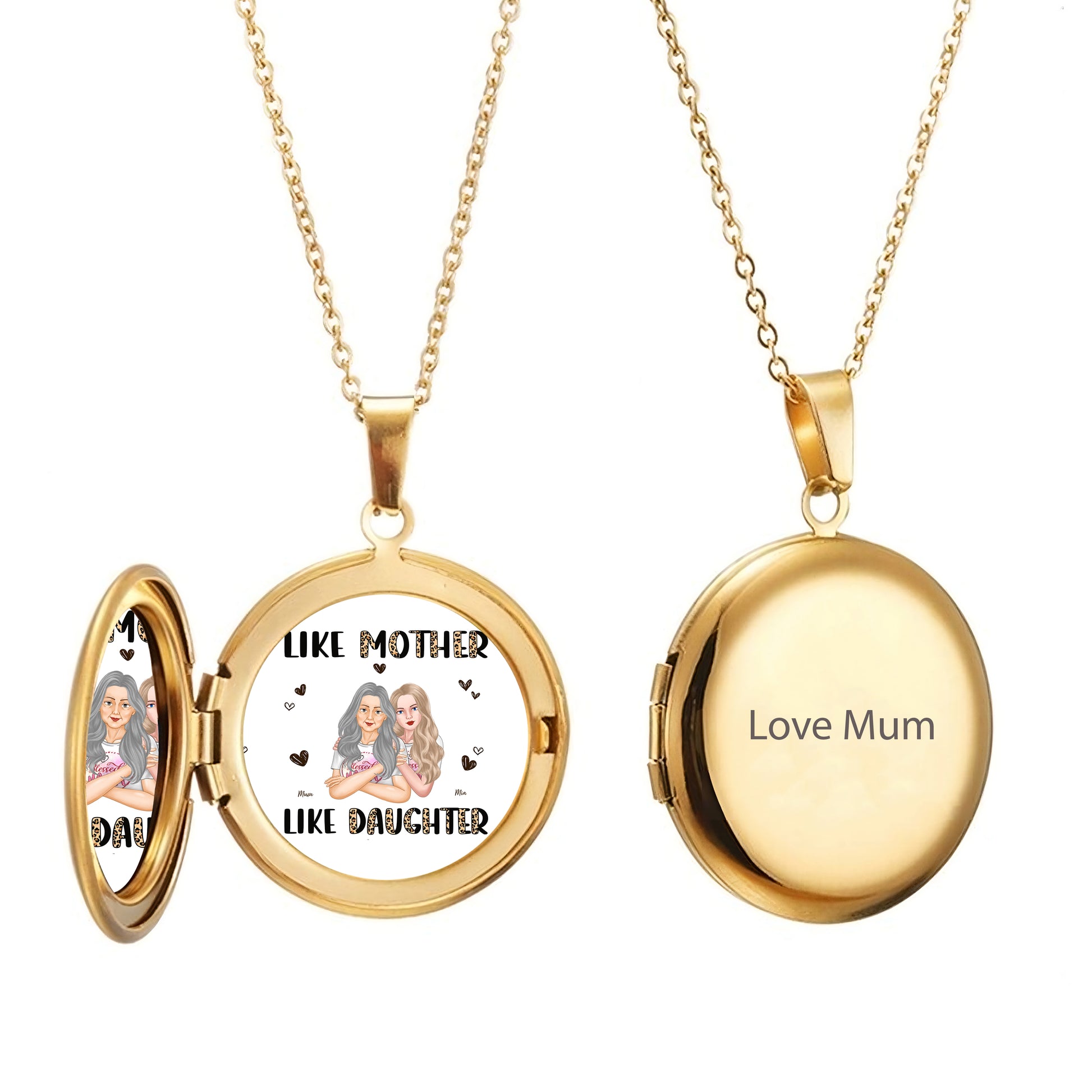 Like Mother Like Daughter - Personalized Round Photo Locket Necklace - Mother's Day Gifts, Gifts For Mum