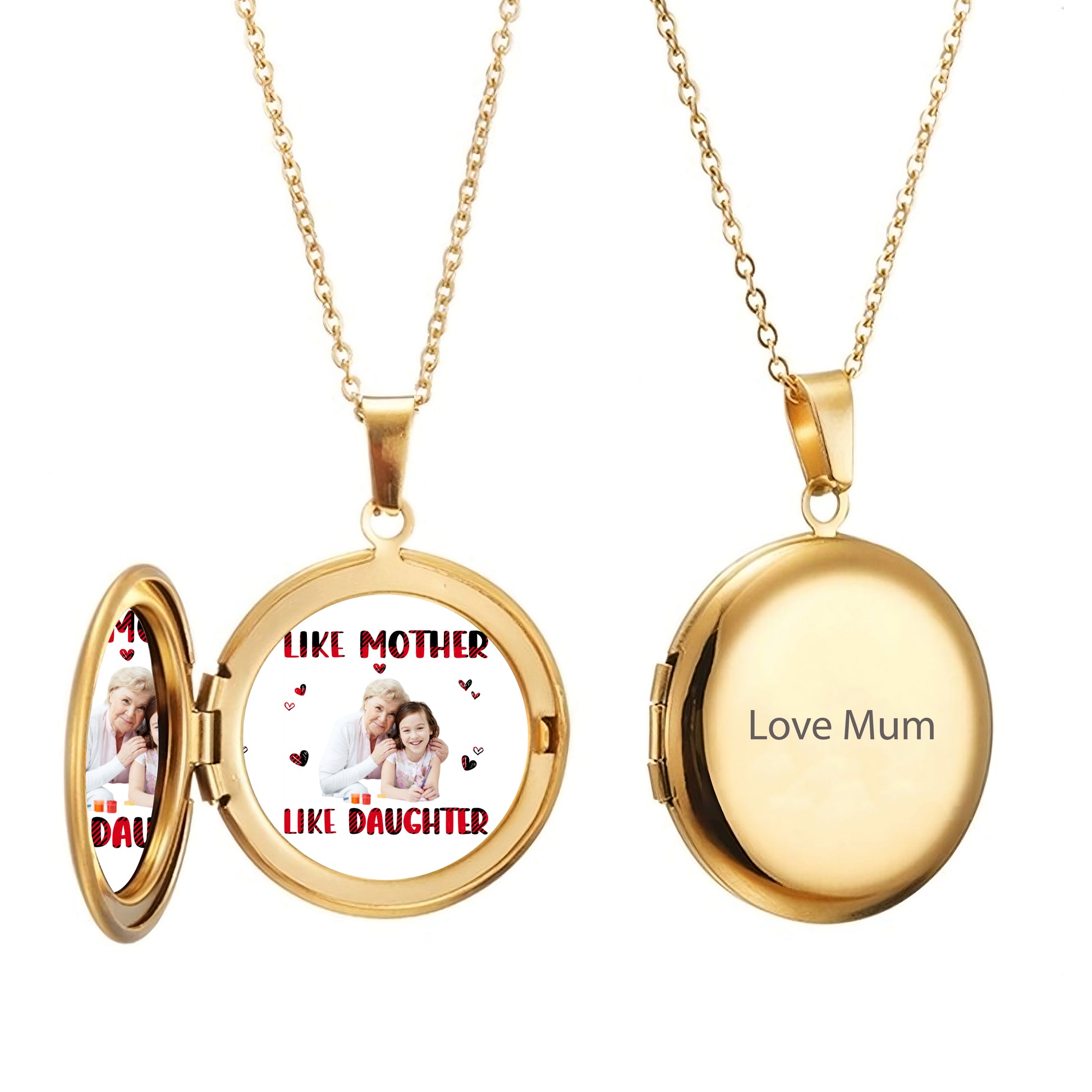 Like Mother Like Daughter - Personalized Round Photo Locket Necklace - Mother's Day Gifts, Gifts For Mum