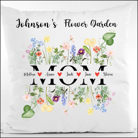 Family Flower Garden Personalized Name Pillow For Mother's Day