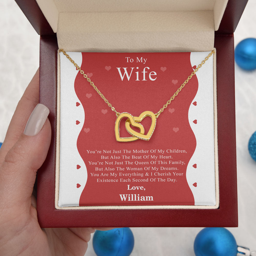 To My Wife Interlocking Hearts Personalized Necklace Mother's Day Gifts